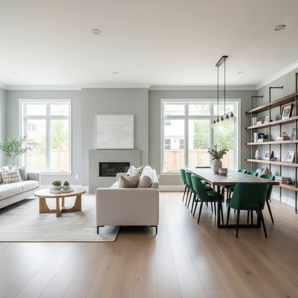 Renovated living room with hardwood floors
